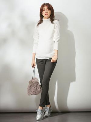 アウトレット|リブタートルニット　マタニティ・授乳服|オフホワイト