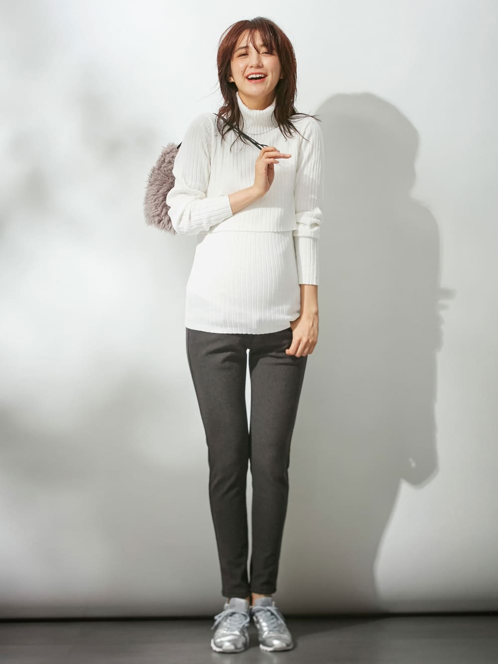 アウトレット|リブタートルニット　マタニティ・授乳服|オフホワイト