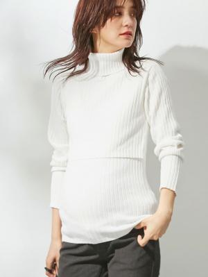 アウトレット|リブタートルニット　マタニティ・授乳服|オフホワイト