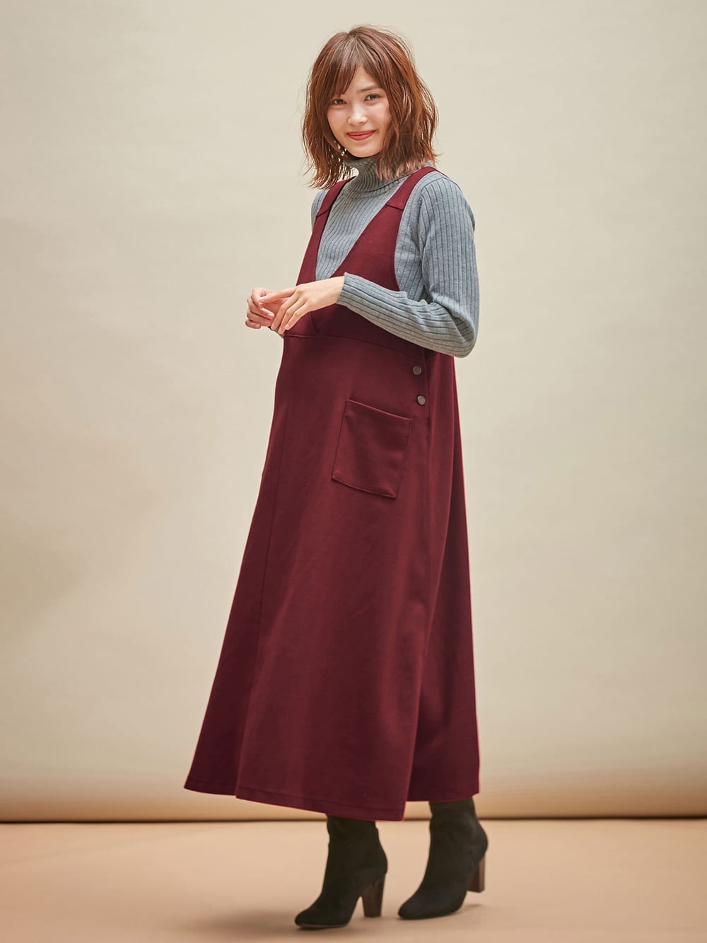 アウトレット|リブタートルニット　マタニティ・授乳服|杢グレー