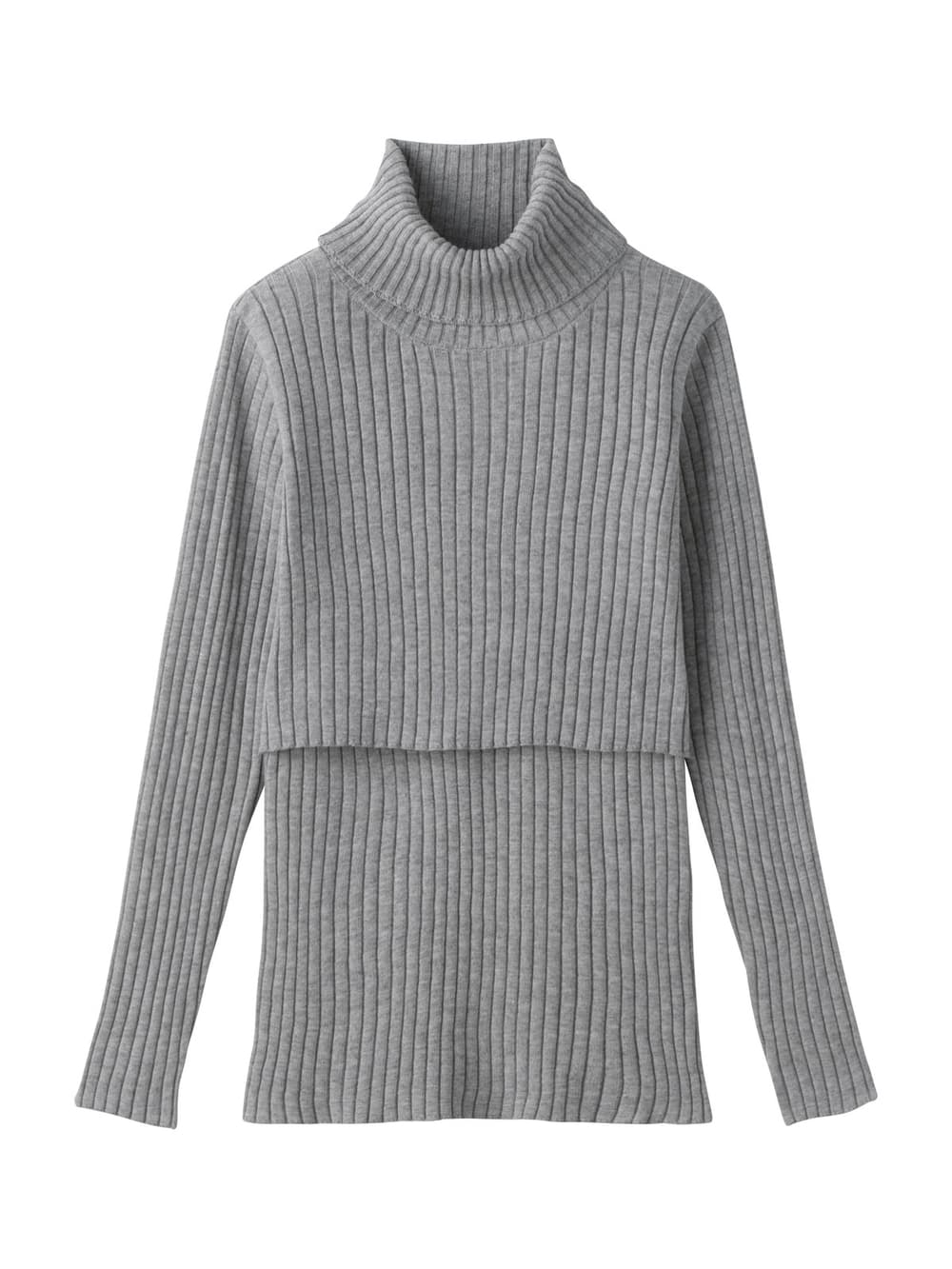 アウトレット|リブタートルニット　マタニティ・授乳服|杢グレー