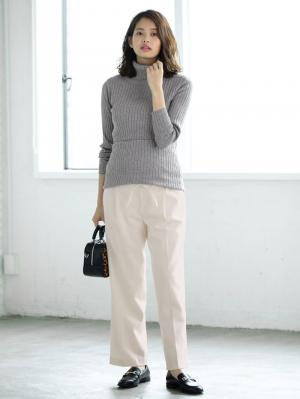 アウトレット|リブタートルニット　マタニティ・授乳服|杢グレー