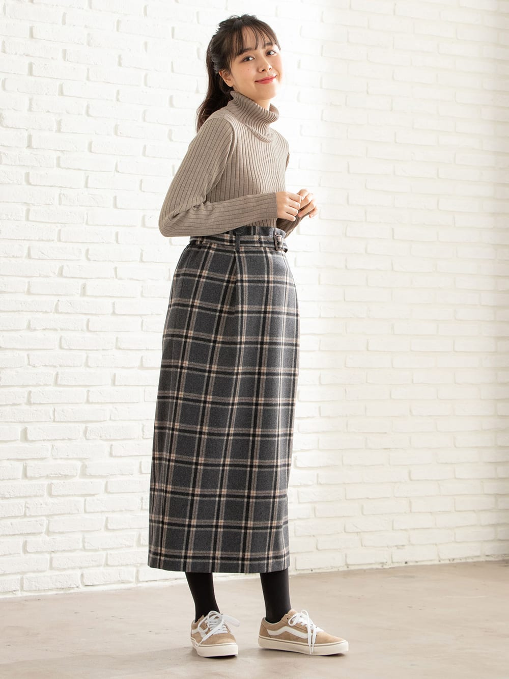 アウトレット|リブタートルニット　マタニティ・授乳服|杢ベージュ