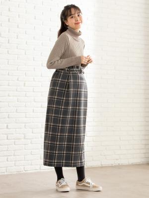 アウトレット|リブタートルニット　マタニティ・授乳服|杢ベージュ