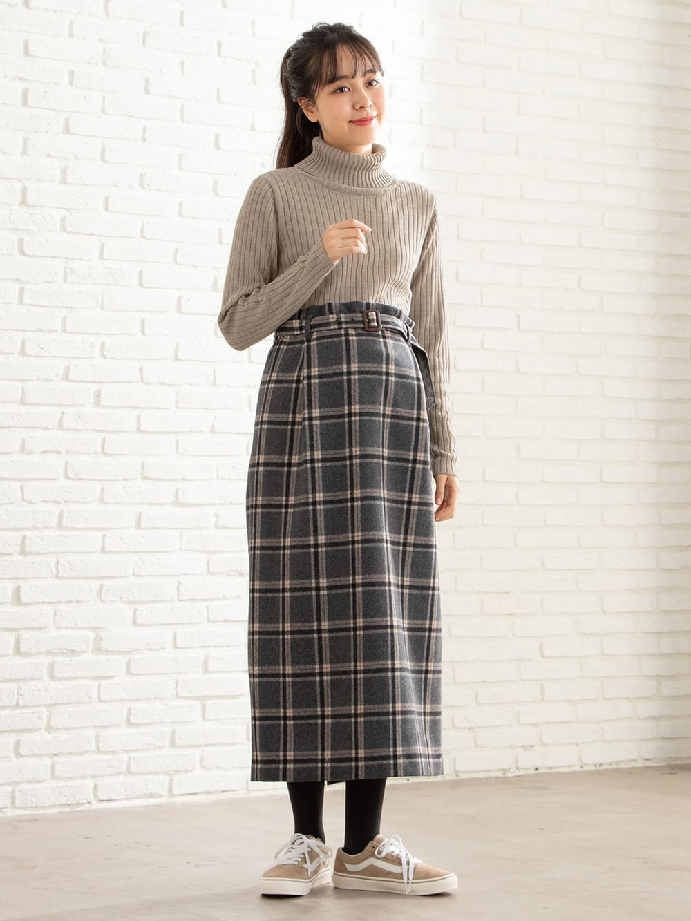 アウトレット|リブタートルニット　マタニティ・授乳服|杢ベージュ