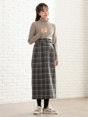 アウトレット|リブタートルニット　マタニティ・授乳服|杢ベージュ