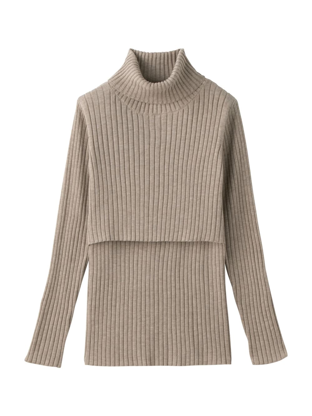 アウトレット|リブタートルニット　マタニティ・授乳服|杢ベージュ