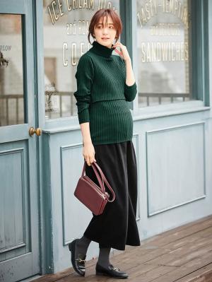 アウトレット|リブタートルニット　マタニティ・授乳服|グリーン