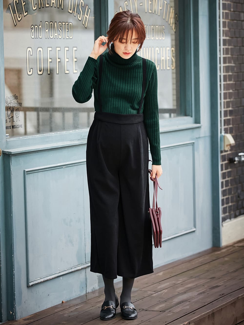 アウトレット|リブタートルニット　マタニティ・授乳服|グリーン