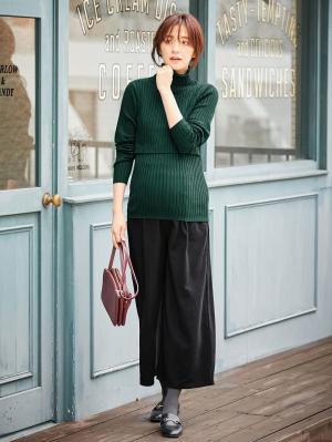 アウトレット|リブタートルニット　マタニティ・授乳服|グリーン