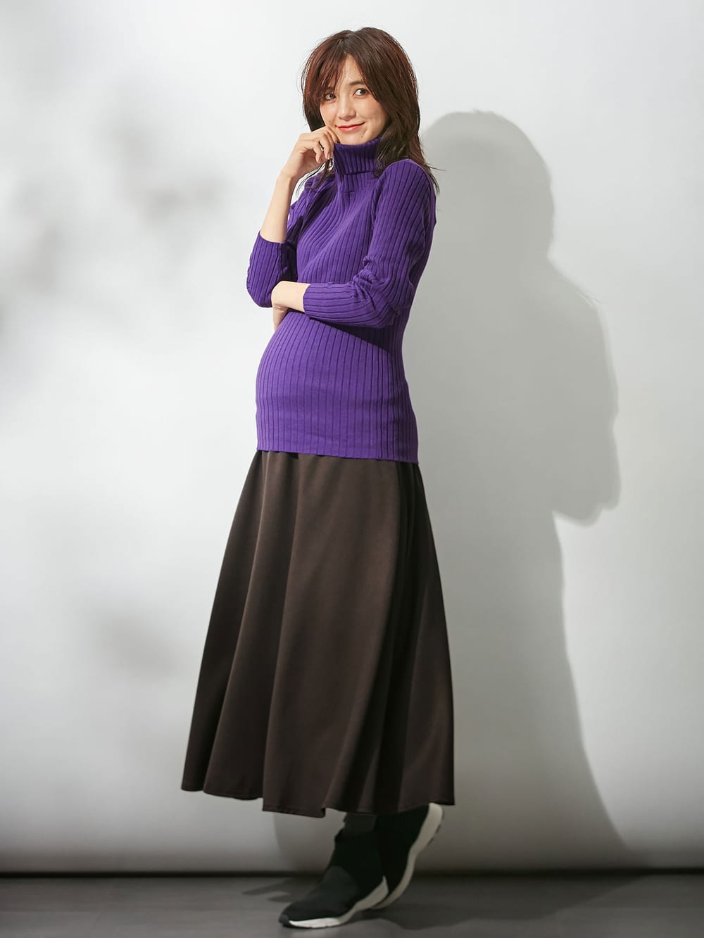 アウトレット|リブタートルニット　マタニティ・授乳服|パープル