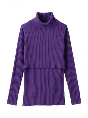 アウトレット|リブタートルニット　マタニティ・授乳服|パープル