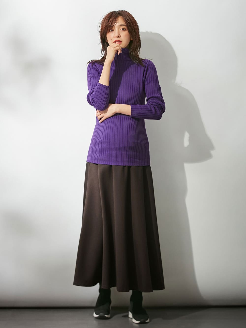 アウトレット|リブタートルニット　マタニティ・授乳服|パープル