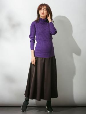 アウトレット|リブタートルニット　マタニティ・授乳服|パープル
