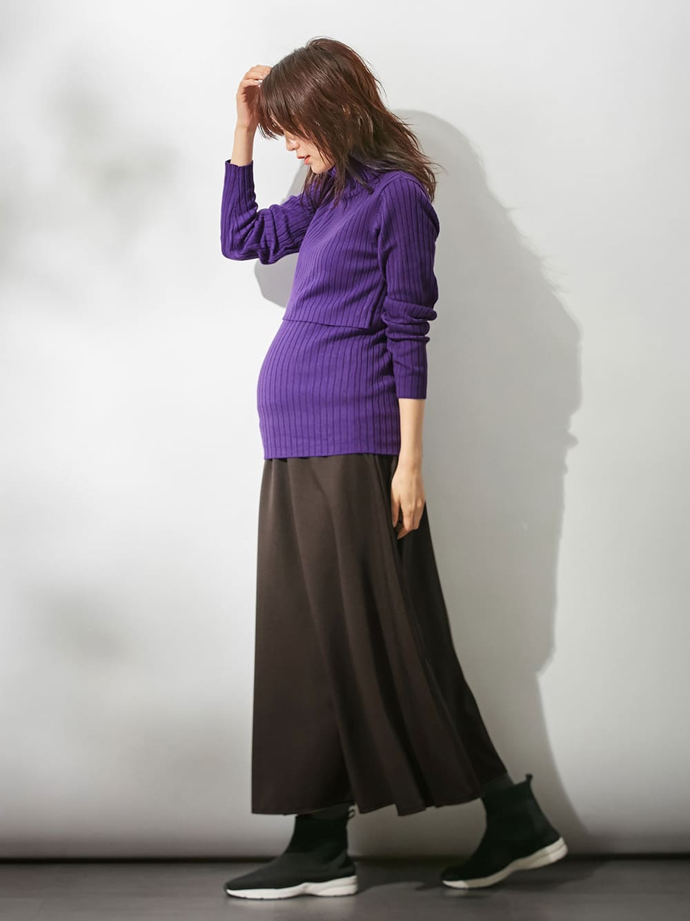 アウトレット|リブタートルニット　マタニティ・授乳服|パープル