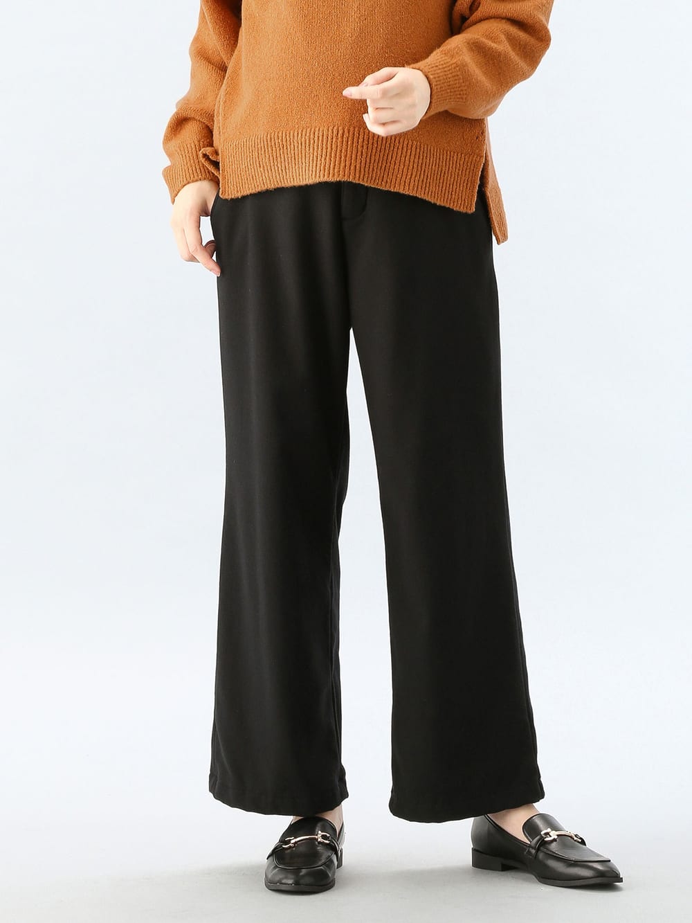 アウトレット|【産前産後対応】【あったか】裏フェルトタッチ起毛ワイドパンツ【出産後も長く使える】|ブラック