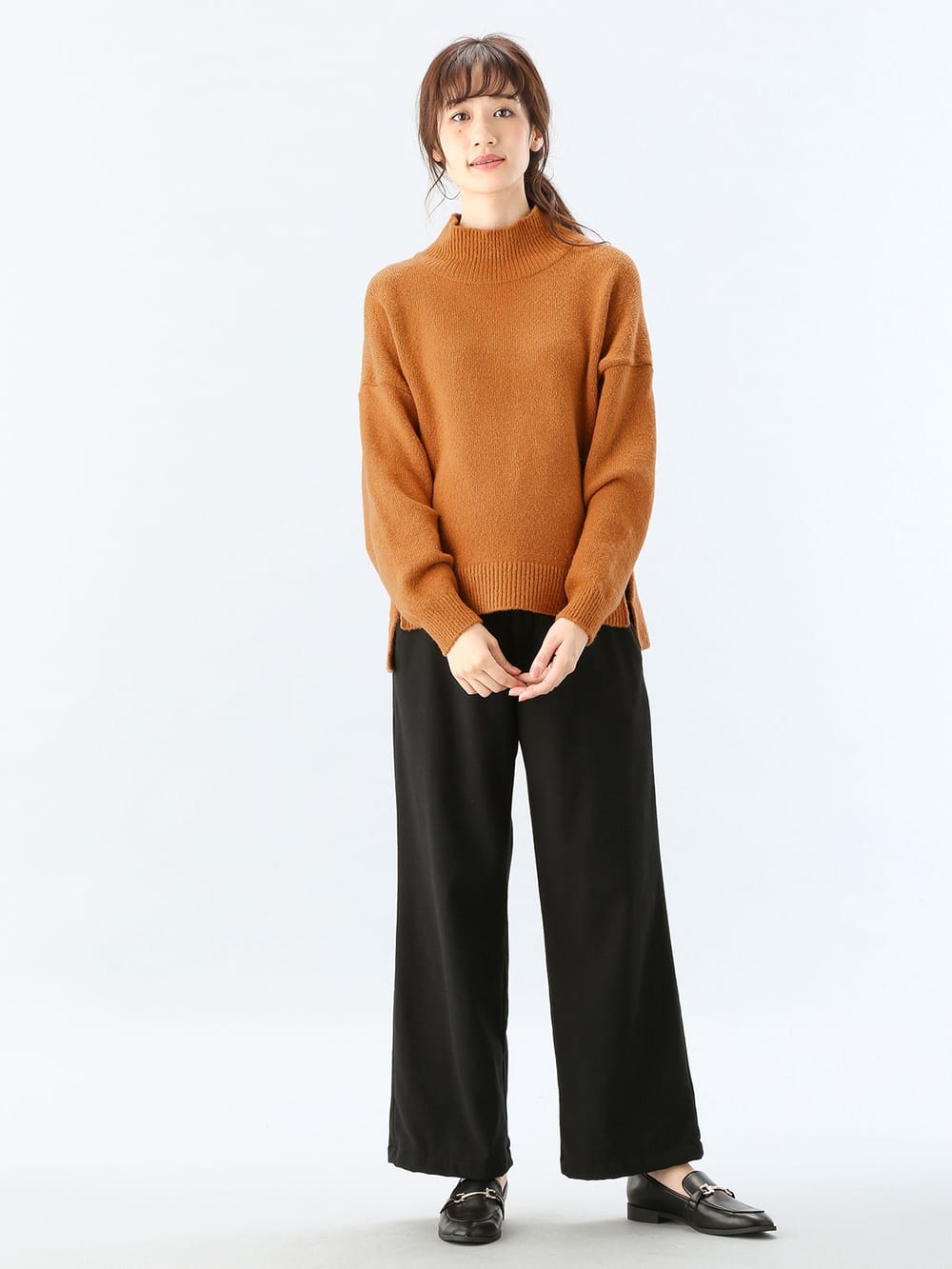 アウトレット|【産前産後対応】【あったか】裏フェルトタッチ起毛ワイドパンツ【出産後も長く使える】|ブラック