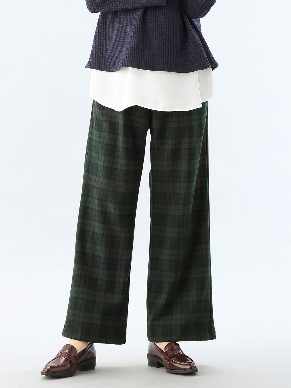 アウトレット|【産前産後対応】【あったか】裏フェルトタッチ起毛ワイドパンツ【出産後も長く使える】|ブラックウォッチ