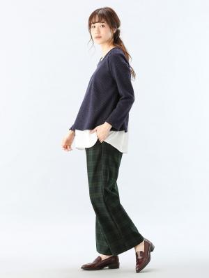 アウトレット|【産前産後対応】【あったか】裏フェルトタッチ起毛ワイドパンツ【出産後も長く使える】|ブラックウォッチ