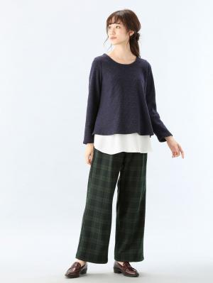 アウトレット|【産前産後対応】【あったか】裏フェルトタッチ起毛ワイドパンツ【出産後も長く使える】|ブラックウォッチ