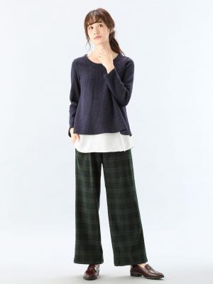 アウトレット|【産前産後対応】【あったか】裏フェルトタッチ起毛ワイドパンツ【出産後も長く使える】|ブラックウォッチ