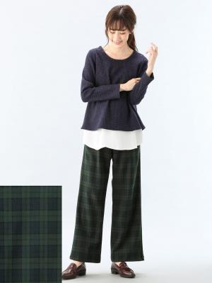 アウトレット|【産前産後対応】【あったか】裏フェルトタッチ起毛ワイドパンツ【出産後も長く使える】|ブラックウォッチ