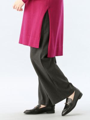 アウトレット|【産前産後対応】【あったか】裏フェルトタッチ起毛ワイドパンツ【出産後も長く使える】|チャコール