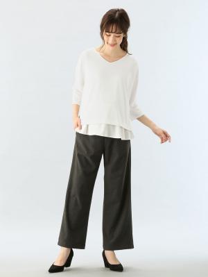 アウトレット|【産前産後対応】【あったか】裏フェルトタッチ起毛ワイドパンツ【出産後も長く使える】|チャコール