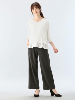 アウトレット|【産前産後対応】【あったか】裏フェルトタッチ起毛ワイドパンツ【出産後も長く使える】|チャコール