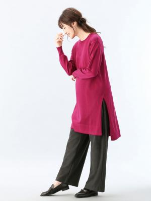 アウトレット|【産前産後対応】【あったか】裏フェルトタッチ起毛ワイドパンツ【出産後も長く使える】|チャコール