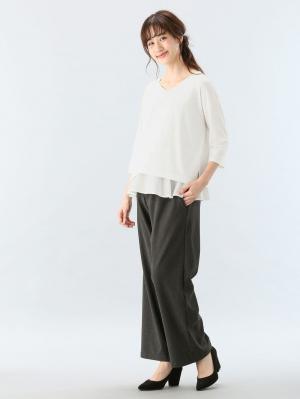 アウトレット|【産前産後対応】【あったか】裏フェルトタッチ起毛ワイドパンツ【出産後も長く使える】|チャコール