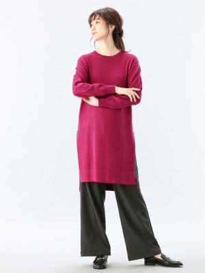 アウトレット|【産前産後対応】【あったか】裏フェルトタッチ起毛ワイドパンツ【出産後も長く使える】|チャコール