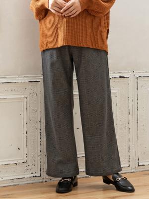 アウトレット|【産前産後対応】【あったか】裏フェルトタッチ起毛ワイドパンツ【出産後も長く使える】|グレンチェック