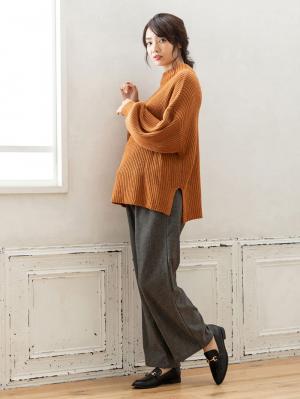 アウトレット|【産前産後対応】【あったか】裏フェルトタッチ起毛ワイドパンツ【出産後も長く使える】|グレンチェック