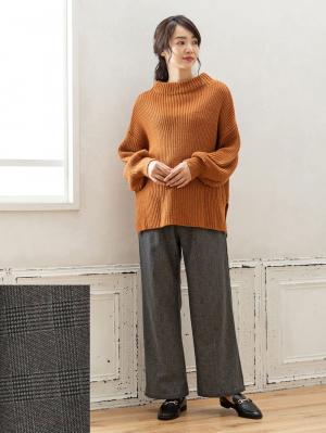 アウトレット|【産前産後対応】【あったか】裏フェルトタッチ起毛ワイドパンツ【出産後も長く使える】|グレンチェック