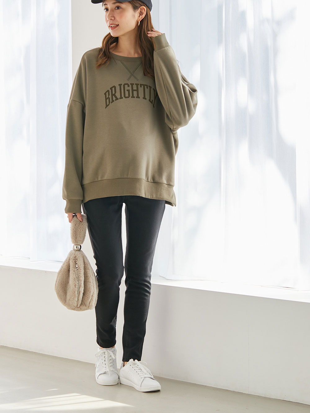 マタニティ パンツ|【産前産後対応】【あったか】裏フェルトタッチ起毛スキニーパンツ【出産後も長く使える】|ブラック