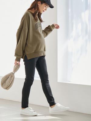 マタニティ パンツ|【産前産後対応】【あったか】裏フェルトタッチ起毛スキニーパンツ【出産後も長く使える】|ブラック