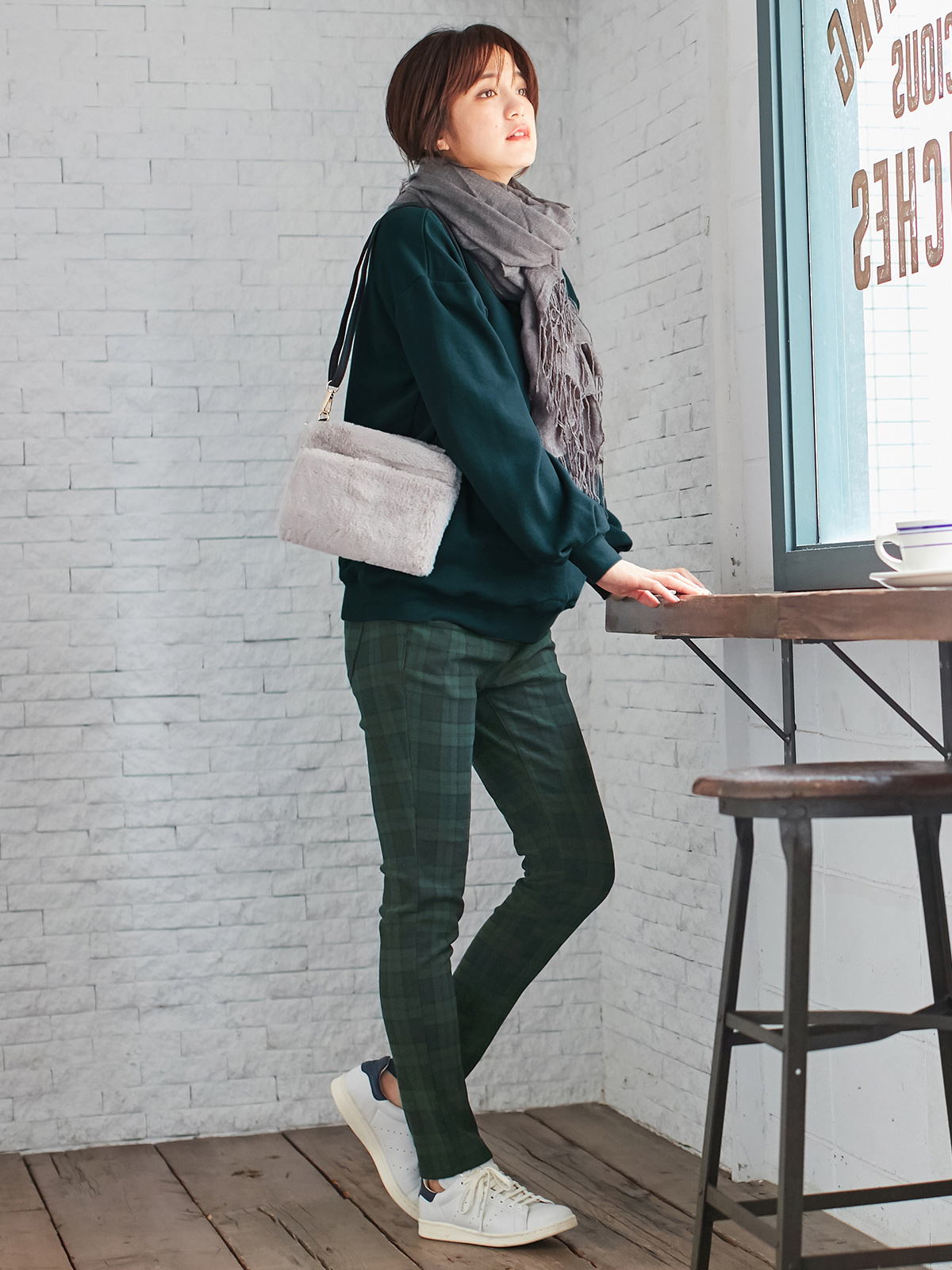 マタニティ パンツ|【産前産後対応】【あったか】裏フェルトタッチ起毛スキニーパンツ【出産後も長く使える】|ブラックウォッチ