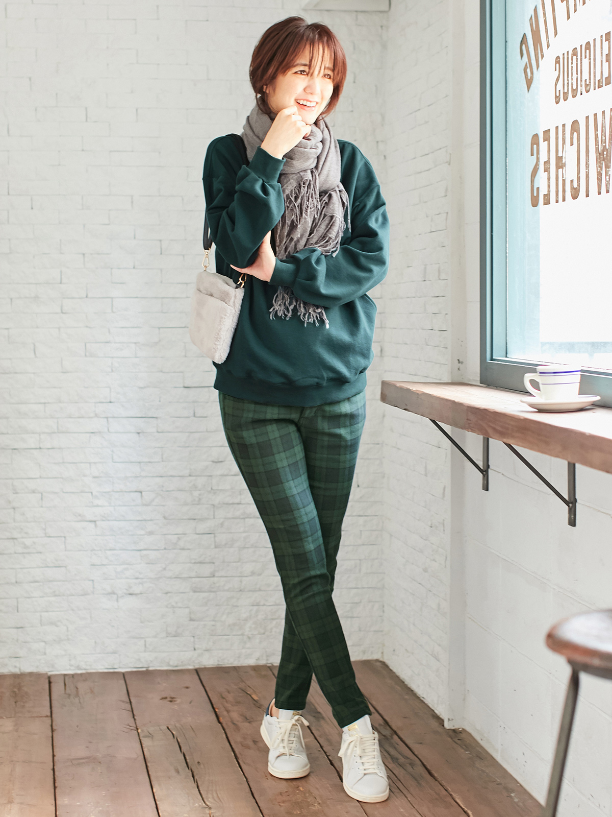 マタニティ パンツ|【産前産後対応】【あったか】裏フェルトタッチ起毛スキニーパンツ【出産後も長く使える】|ブラックウォッチ