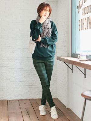 マタニティ パンツ|【産前産後対応】【あったか】裏フェルトタッチ起毛スキニーパンツ【出産後も長く使える】|ブラックウォッチ