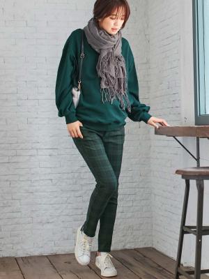 マタニティ パンツ|【産前産後対応】【あったか】裏フェルトタッチ起毛スキニーパンツ【出産後も長く使える】|ブラックウォッチ