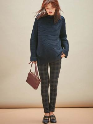 マタニティ パンツ|【産前産後対応】【あったか】裏フェルトタッチ起毛スキニーパンツ【出産後も長く使える】|ブルーチェック