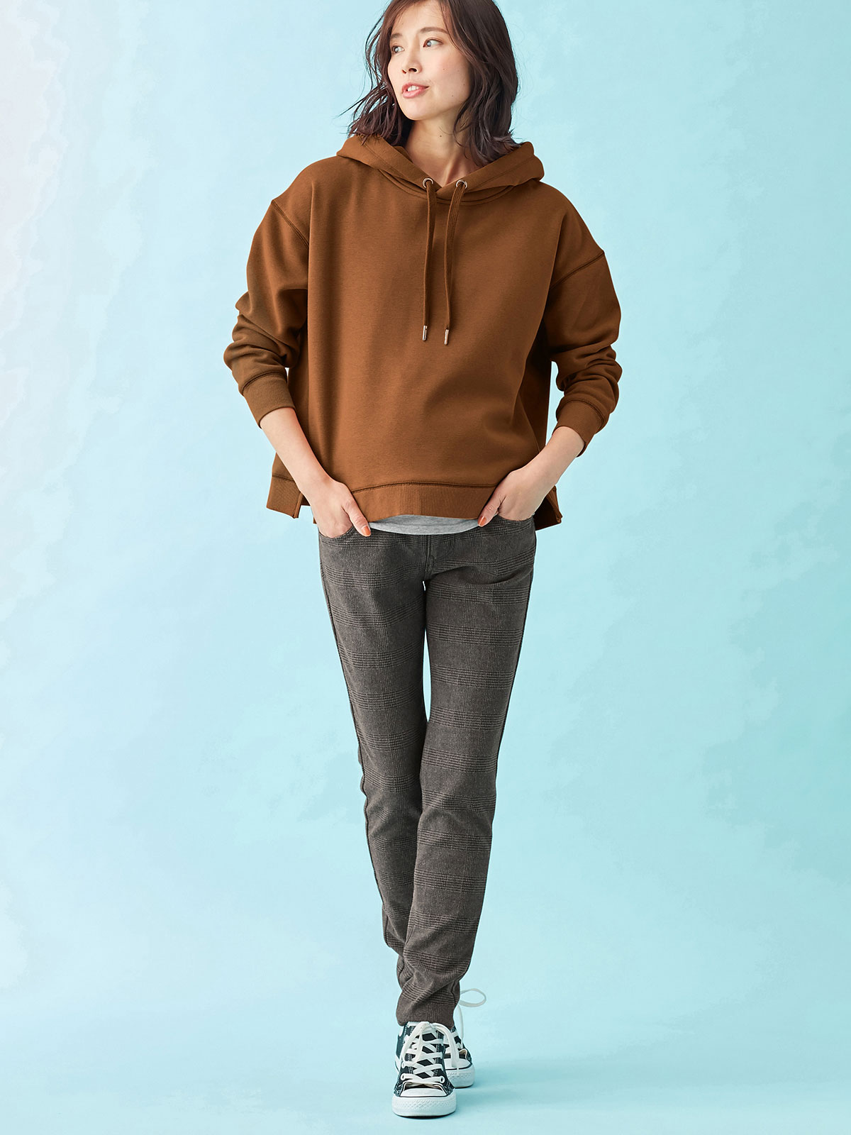 マタニティ パンツ|【産前産後対応】【あったか】裏フェルトタッチ起毛スキニーパンツ【出産後も長く使える】|グレンチェック