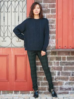 マタニティ パンツ|【産前産後対応】【あったか】裏フェルトタッチ起毛スキニーパンツ【出産後も長く使える】|ブラックウォッチチェック