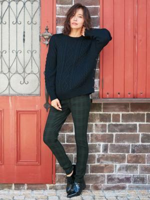 マタニティ パンツ|【産前産後対応】【あったか】裏フェルトタッチ起毛スキニーパンツ【出産後も長く使える】|ブラックウォッチチェック