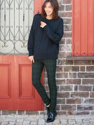 マタニティ パンツ|【産前産後対応】【あったか】裏フェルトタッチ起毛スキニーパンツ【出産後も長く使える】|ブラックウォッチチェック