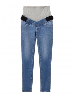 マタニティ パンツ|【産前産後対応】ストレッチハイブリッドデニムVパンツ【出産後も長く使える】|ブルー