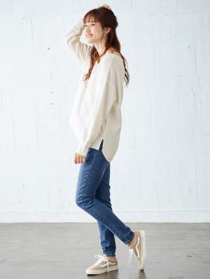 マタニティ パンツ|【産前産後対応】ストレッチハイブリッドデニムVパンツ【出産後も長く使える】|ブルー