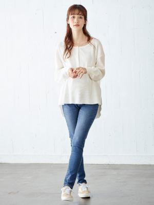 マタニティ パンツ|【産前産後対応】ストレッチハイブリッドデニムVパンツ【出産後も長く使える】|ブルー