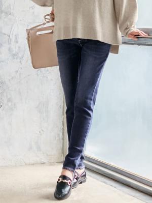 マタニティ パンツ|【産前産後対応】ストレッチハイブリッドデニムVパンツ【出産後も長く使える】|ネイビー